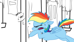 Size: 2480x1417 | Tagged: safe, artist:theponybox696, color edit, edit, rainbow dash, comic:the cutie pee, g4, the cutie map, colored, desperation, female, need to pee, omorashi, potty dance, potty emergency, potty time, solo, trotting in place