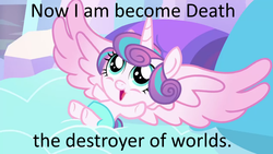 Size: 1920x1080 | Tagged: safe, edit, edited screencap, screencap, princess flurry heart, g4, my little pony: friendship is magic, the crystalling, bhagavad gita, evil, evil flurry heart, female, filly, foal, image macro, meme, silly filly, solo