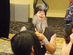 Size: 4608x3456 | Tagged: safe, lord tirek, human, bronycon, bronycon 2016, g4, clothes, cosplay, costume, happy, hilarious, irl, irl human, photo, solo, tea party