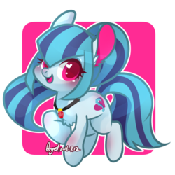 Size: 796x796 | Tagged: safe, artist:snow angel, sonata dusk, earth pony, pony, g4, abstract background, blushing, chest fluff, colored pupils, cute, disguise, disguised siren, ear fluff, earth pony sonata dusk, equestria girls ponified, female, gem, heart eyes, looking at you, magenta pupils, open mouth, passepartout, pixiv, ponified, siren gem, solo, sonatabetes, wingding eyes