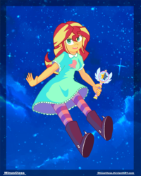 Size: 2503x3126 | Tagged: safe, artist:minusclass, sunset shimmer, equestria girls, g4, clothes, clothes swap, cosplay, costume, crossover, cute, disney, female, high res, magic wand, magical girl, open mouth, solo, star butterfly, star vs the forces of evil