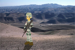 Size: 900x600 | Tagged: safe, artist:trungtranhaitrung, flash sentry, equestria girls, g4, afghanistan, cutie mark, desert, eqg promo pose set, equestria girls in real life, flipped, gun, irl, m4 carbine, male, military, photo, rifle, soldier, solo, us army, vehicle, weapon