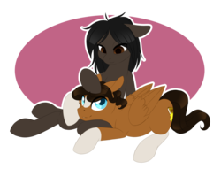 Size: 1241x950 | Tagged: safe, artist:silkensaddle, oc, oc only, oc:aberratia, oc:trig silver, coat markings, holding, pet, petting, socks (coat markings)