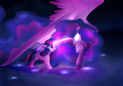 Size: 1500x1050 | Tagged: safe, artist:aidapone, twilight sparkle, alicorn, pony, unicorn, g4, chest fluff, destiny, dream, dreamscape, duality, filly, floppy ears, glowing eyes, heart eyes, horn, horns are touching, magic, self ponidox, spread wings, twilight sparkle (alicorn), ultimate twilight, unicorn twilight, wingding eyes, younger