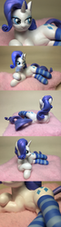 Size: 1200x4457 | Tagged: safe, artist:fromamida, rarity, pony, unicorn, g4, bedroom eyes, belly button, blushing, c:, close-up, clothes, female, looking back, mare, on side, sculpture, smiling, socks, solo, striped socks, traditional art
