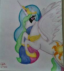 Size: 720x804 | Tagged: safe, artist:lizzyisme, princess celestia, g4, female, solo, spread wings, traditional art