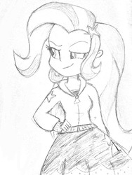 Size: 640x853 | Tagged: safe, artist:djzapapple, trixie, equestria girls, g4, female, monochrome, sketch, solo, traditional art