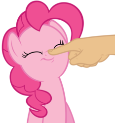 Size: 5314x5699 | Tagged: safe, artist:slb94, pinkie pie, earth pony, human, pony, g4, absurd resolution, boop, cute, diapinkes, eyes closed, female, hand, mare, ponk, simple background, smiling, transparent background, vector