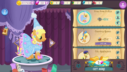 Size: 1280x720 | Tagged: safe, gameloft, applejack, earth pony, pony, g4, look before you sleep, adorkable, beautiful, clothes, cute, dress, dressup, froufrou glittery lacy outfit, hennin, jackabetes, pretty, princess, princess applejack