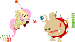 Size: 4177x2364 | Tagged: safe, artist:roger334, fluttershy, bulborb, pegasus, pikmin, pony, g4, astronaut, blue pikmin, crossover, female, mare, pikmin (series), red pikmin, simple background, spacesuit, transparent background, vector, white pikmin, yellow pikmin