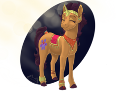 Size: 2048x1536 | Tagged: safe, artist:perle-de-suie, saffron masala, g4, cloven hooves, female, missing accessory, solo