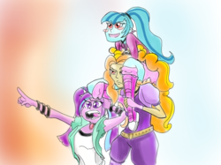 Size: 1023x766 | Tagged: safe, artist:firimil, adagio dazzle, aria blaze, sonata dusk, equestria girls, g4, draw the squad, fanfic art, fanfic cover, the dazzlings