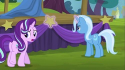 Size: 1100x618 | Tagged: safe, screencap, starlight glimmer, trixie, pony, g4, my little pony: friendship is magic, no second prances, butt, female, mare, plot