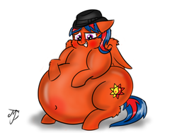 Size: 1024x768 | Tagged: safe, artist:takutanuvataio, oc, oc only, oc:dawn, belly button, fat, female, hat, solo, yin-yang