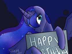 Size: 1400x1050 | Tagged: safe, artist:sailor-sheep, princess luna, g4, birthday card, female, solo