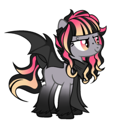 Size: 867x921 | Tagged: safe, alternate version, artist:lr-studios, artist:monster-drool, artist:rakuraikaze-chan, oc, oc only, oc:boo, bat pony, pony, alternate hairstyle, base used, clothes, eyebrow piercing, piercing, scarf, solo