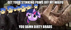 Size: 1000x425 | Tagged: safe, flash sentry, twilight sparkle, g4, brad, exploitable meme, meme, planet of the apes, waifu thief