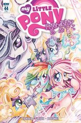 Size: 527x800 | Tagged: safe, artist:sara richard, idw, applejack, fluttershy, pinkie pie, princess celestia, rainbow dash, rarity, twilight sparkle, alicorn, pony, friendship is magic #44, g4, my little pony: friendship is magic (idw), spoiler:comic, comic con, cover, exclusive, jem and the holograms, san diego comic con, sdcc 2016, twilight sparkle (alicorn)