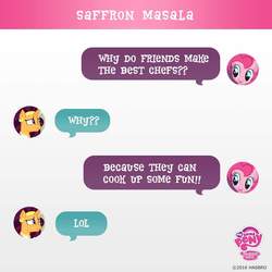 Size: 1200x1200 | Tagged: safe, pinkie pie, saffron masala, g4, official, spice up your life, female, meme, my little pony logo, phone, text, texts from ponies