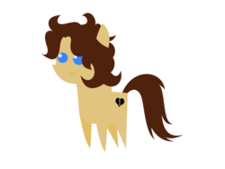 Size: 1701x1276 | Tagged: safe, artist:suzano, oc, oc only, oc:heartbreak, earth pony, pony, blue eyes, branding, female, frown, heart, human in equestria, human to pony, male to female, mare, messy mane, my little heartbreak, puppet, rule 63, solo