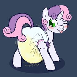 Size: 1500x1500 | Tagged: safe, artist:fillyscoots42, sweetie belle, pony, unicorn, g4, cute, diaper, diaper fetish, diasweetes, female, fetish, filly, foal, horn, non-baby in diaper, peeing in diaper, pissing, poofy diaper, solo, urine, wet diaper, wetting, wetting diaper, white diaper
