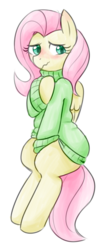 Size: 571x1373 | Tagged: safe, artist:caballerial, fluttershy, g4, blushing, bottomless, clothes, cute, female, paintbrush, partial nudity, solo, sweater, sweatershy, turtleneck