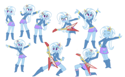 Size: 1024x631 | Tagged: dead source, safe, artist:khuzang, artist:rirepink, color edit, edit, trixie, equestria girls, g4, boots, clothes, colored, colored sketch, cute, cutie mark, diatrixes, female, flying v, guitar, hoodie, pose, skirt, solo