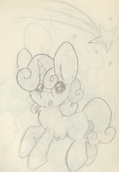 Size: 616x884 | Tagged: safe, artist:slightlyshade, sweetie belle, g4, :o, female, shooting star, solo, traditional art