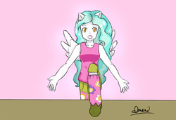 Size: 700x480 | Tagged: safe, artist:lilimani8, paisley, equestria girls, g4, arms wide open, crossed arms, ponied up, request