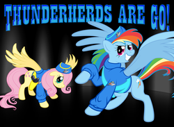 Size: 4456x3267 | Tagged: safe, artist:qtmarx, fluttershy, rainbow dash, pony, g4, crossover, duo, thunderbirds, thunderherds