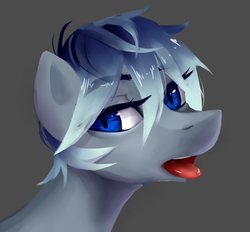 Size: 2330x2160 | Tagged: safe, artist:big-mac-apple, oc, oc only, oc:night shimmer, pony, blue eyes, eyelashes, high res, long neck, looking at you, male, open mouth, solo, stallion, tongue out