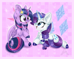 Size: 1024x819 | Tagged: safe, artist:pvrii, rarity, twilight sparkle, alicorn, pony, g4, cute, magic, raribetes, twiabetes, twilight sparkle (alicorn)