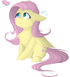 Size: 1527x1696 | Tagged: safe, artist:mrgdog, fluttershy, butterfly, g4, chest fluff, female, floppy ears, fluffy, simple background, sitting, solo, transparent background