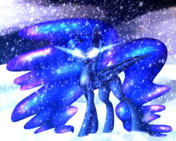 Size: 2500x2000 | Tagged: safe, artist:immagoddampony, princess luna, g4, female, glowing eyes, high res, snow, snowfall, solo
