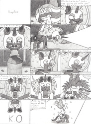 Size: 3224x4415 | Tagged: safe, artist:eternaljonathan, nightmare moon, princess celestia, g4, black and white, comedy, comic, grayscale, humor, knock out, knockout, luchador, monochrome, suplex, traditional art, wat, wrestling