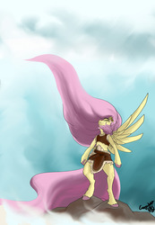 Size: 1280x1855 | Tagged: safe, artist:greyscaleart, fluttershy, semi-anthro, g4, arm hooves, female, solo, wind