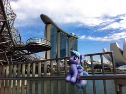 Size: 1024x764 | Tagged: safe, artist:onlyfactory, edit, cloudchaser, g4, bootleg, irl, marina bay sands, photo, plushie, ponies around the world, singapore, solo