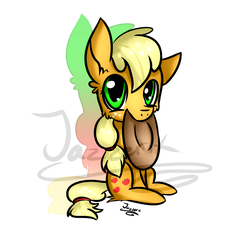 Size: 1024x935 | Tagged: safe, artist:jazzerix, applejack, g4, female, mouth hold, sitting, solo, watermark