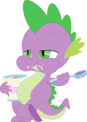Size: 2568x3580 | Tagged: safe, artist:porygon2z, spike, dragon, g4, it's about time, eating, food, high res, ice cream, male, puffy cheeks, simple background, smiling, solo, spoon, transparent background, vector
