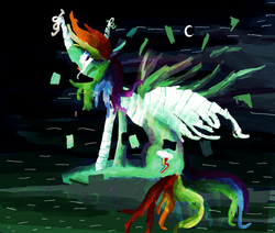 Size: 1280x1085 | Tagged: dead source, safe, artist:wisewatcher, rainbow dash, pegasus, pony, g4, bandage, female, glitch, solo, surreal