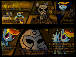 Size: 2000x1500 | Tagged: safe, artist:minosua, rainbow dash, g4, ask, bounty hunter, comic, crossover, crusader, darkest dungeon, fantasy class, knight, paladin, terror and friendship, tumblr, warrior