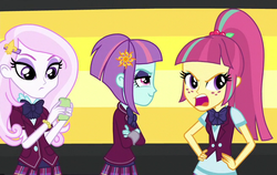 Size: 656x414 | Tagged: safe, fleur-de-lis, sour sweet, sunny flare, equestria girls, g4, my little pony equestria girls: friendship games, cropped