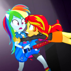 Size: 465x465 | Tagged: safe, screencap, rainbow dash, sunset shimmer, equestria girls, g4, my little pony equestria girls: rainbow rocks, cropped, female