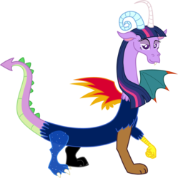 Size: 1040x1045 | Tagged: safe, artist:zimvader42, spike, twilight sparkle, cerberus, cockatrice, draconequus, dragon, griffon, manticore, phoenix, ursa minor, g4, draconequified, mismatched horns, mismatched wings, simple background, solo, species swap, transparent background, twikonequus, wings