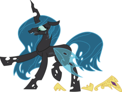 Size: 2498x1888 | Tagged: safe, artist:inkrose98, princess celestia, changeling, changeling queen, g4, changelingified, crying, female, jewelry, princess chryslestia, regalia, simple background, solo, species swap, transparent background