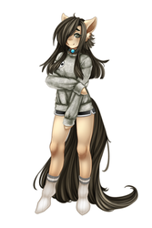 Size: 1133x1700 | Tagged: safe, artist:tolsticot, oc, oc only, anthro, arm hooves, choker, clothes, socks, solo, sweater