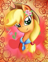 Size: 1024x1325 | Tagged: safe, artist:animechristy, applejack, earth pony, pony, g4, bandana, female, looking at you, mare, smiling, solo