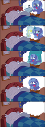 Size: 2537x7122 | Tagged: safe, artist:t-3000, princess luna, star swirl the bearded, pony, g4, backfire, bait and switch, comic, cute, desperation, didn't think this through, dream, dream walker luna, eyes closed, female, filly, filly luna, frown, levitation, lunabetes, magic, male, need to pee, omorashi, on side, potty time, prank, prank fail, sink, slice of life, stallion, sweat, telekinesis, thought bubble, trolluna, wet, wet mane, woona, younger