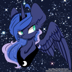 Size: 1024x1024 | Tagged: safe, artist:lyrasing, artist:solarchaser334, princess luna, g4, collaboration, ear fluff, female, portrait, solo, space