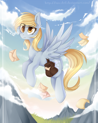 Size: 1024x1287 | Tagged: safe, artist:ten-dril, derpy hooves, pegasus, pony, g4, female, letter, mare, saddle bag, solo